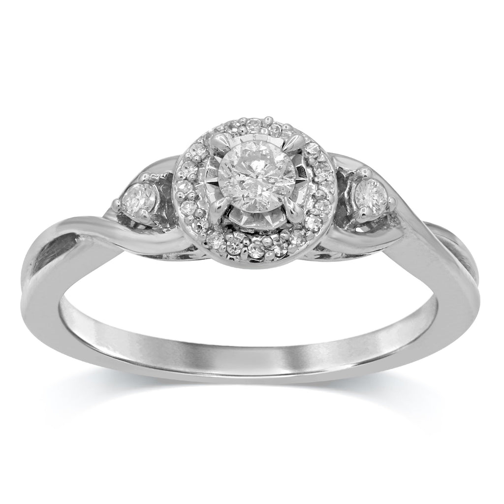 Brilliant Miracle Halo Ring with 1/4ct of Diamonds in 9ct White Gold ...