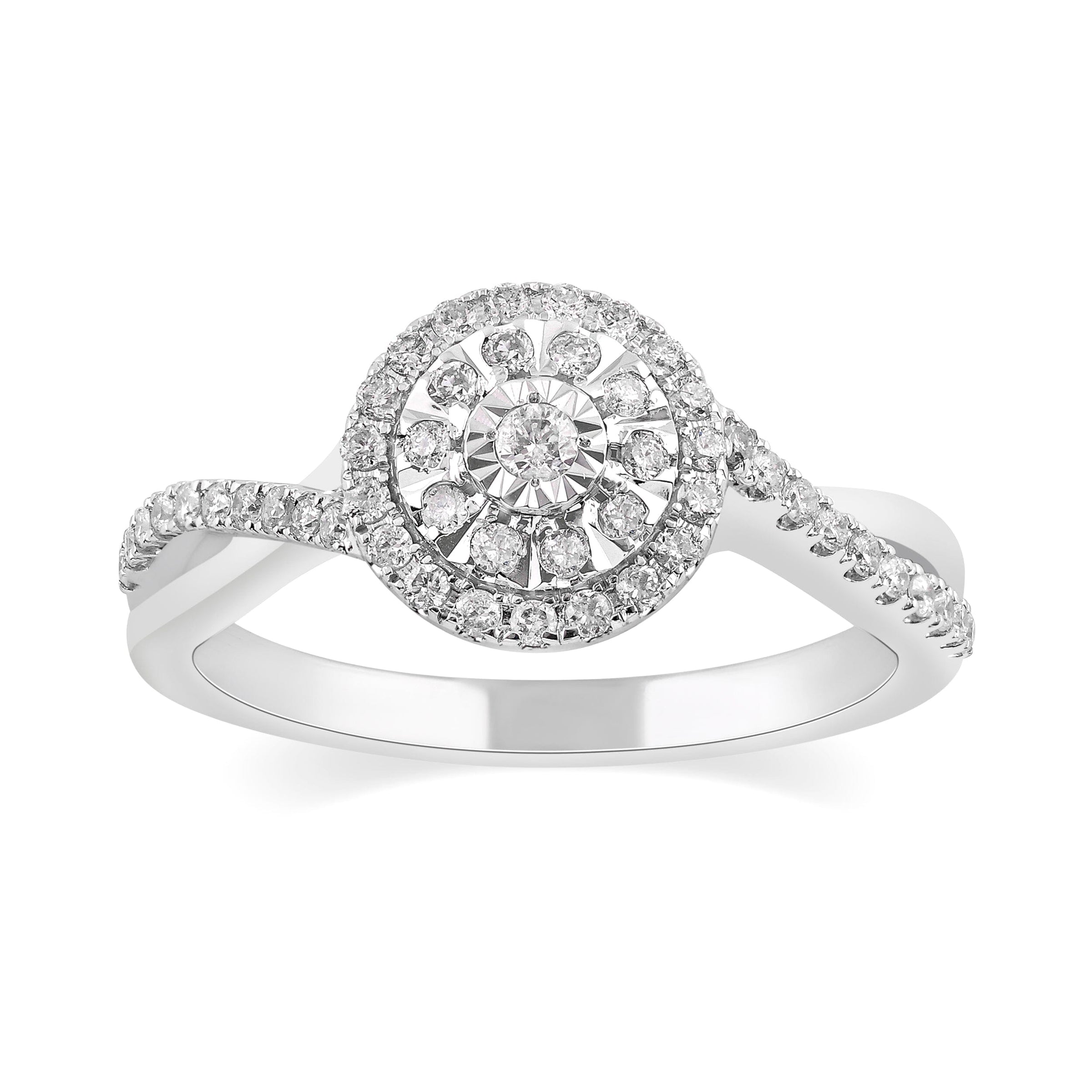 Halo Ring with 1/3ct of Diamonds in 9ct White Gold – Bevilles Jewellers