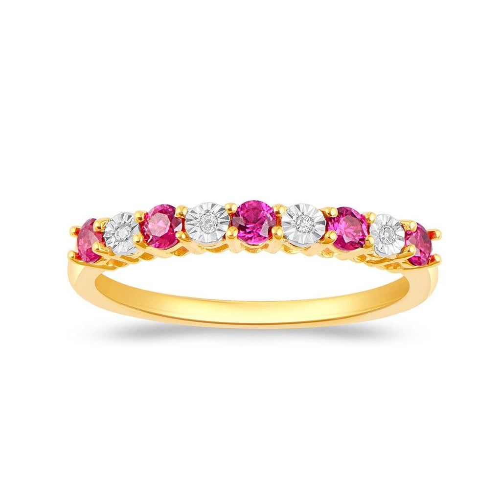 Diamond Set Created Ruby Dress Ring in 9ct Yellow Gold – Bevilles Jewellers