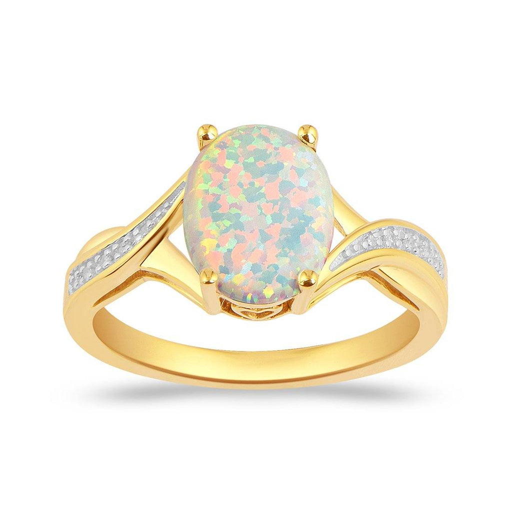 Diamond Set Created Oval Ring in 9ct Yellow Gold – Bevilles Jewellers