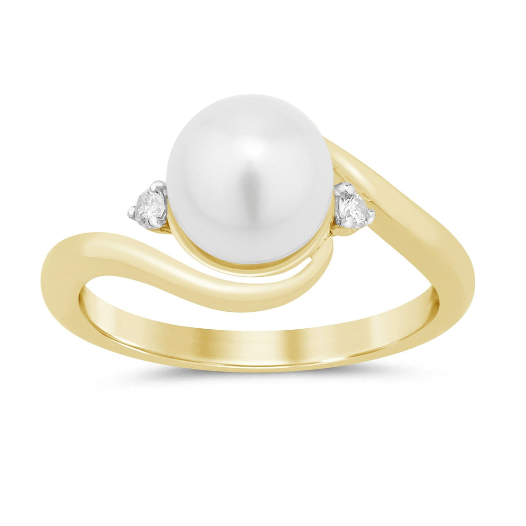 Round Diamond Set Freshwater Pearl Ring in 9ct Yellow Gold – Bevilles ...