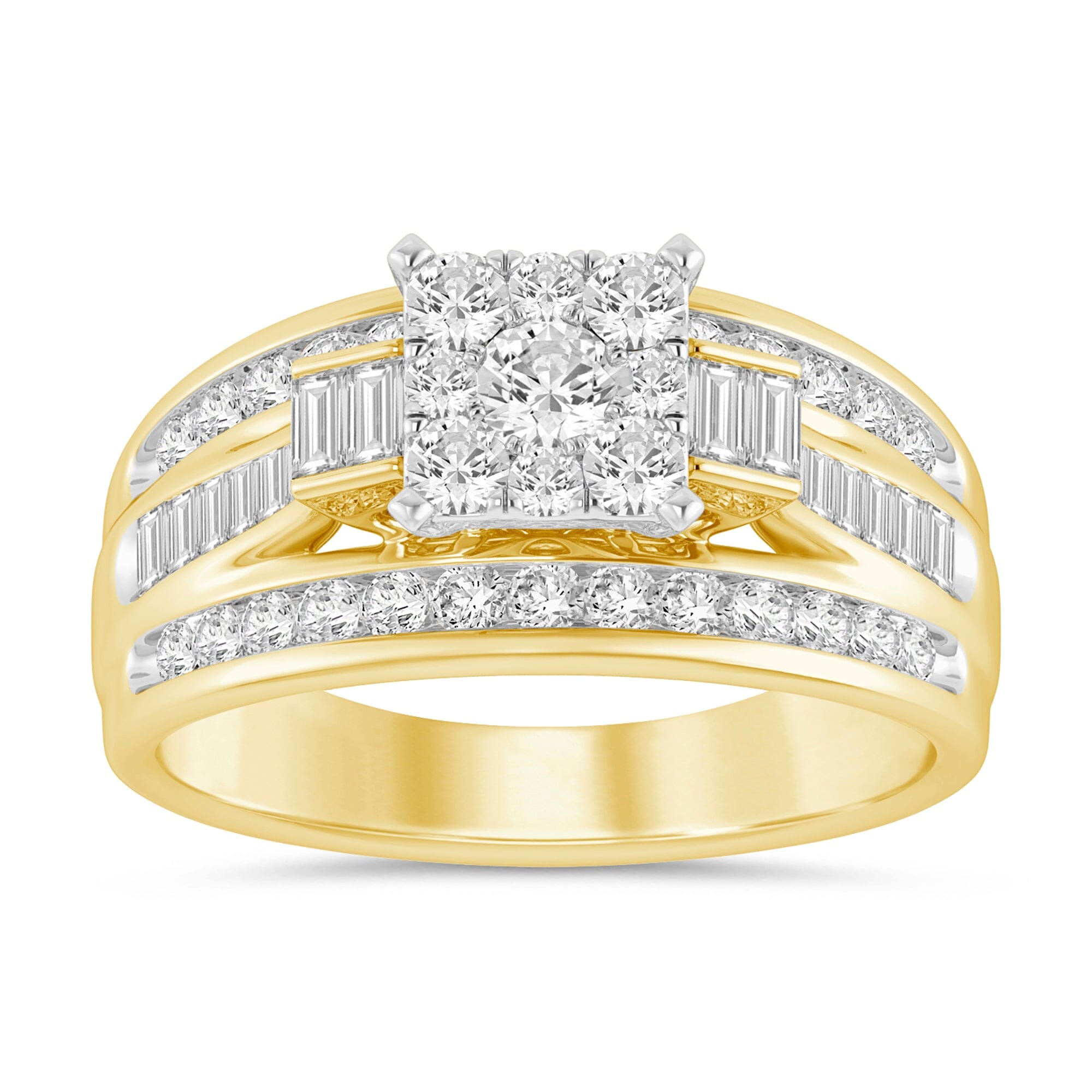 Halo Square Look Ring with 1.00ct of Diamonds in 9ct Yellow Gold Rings Bevilles 