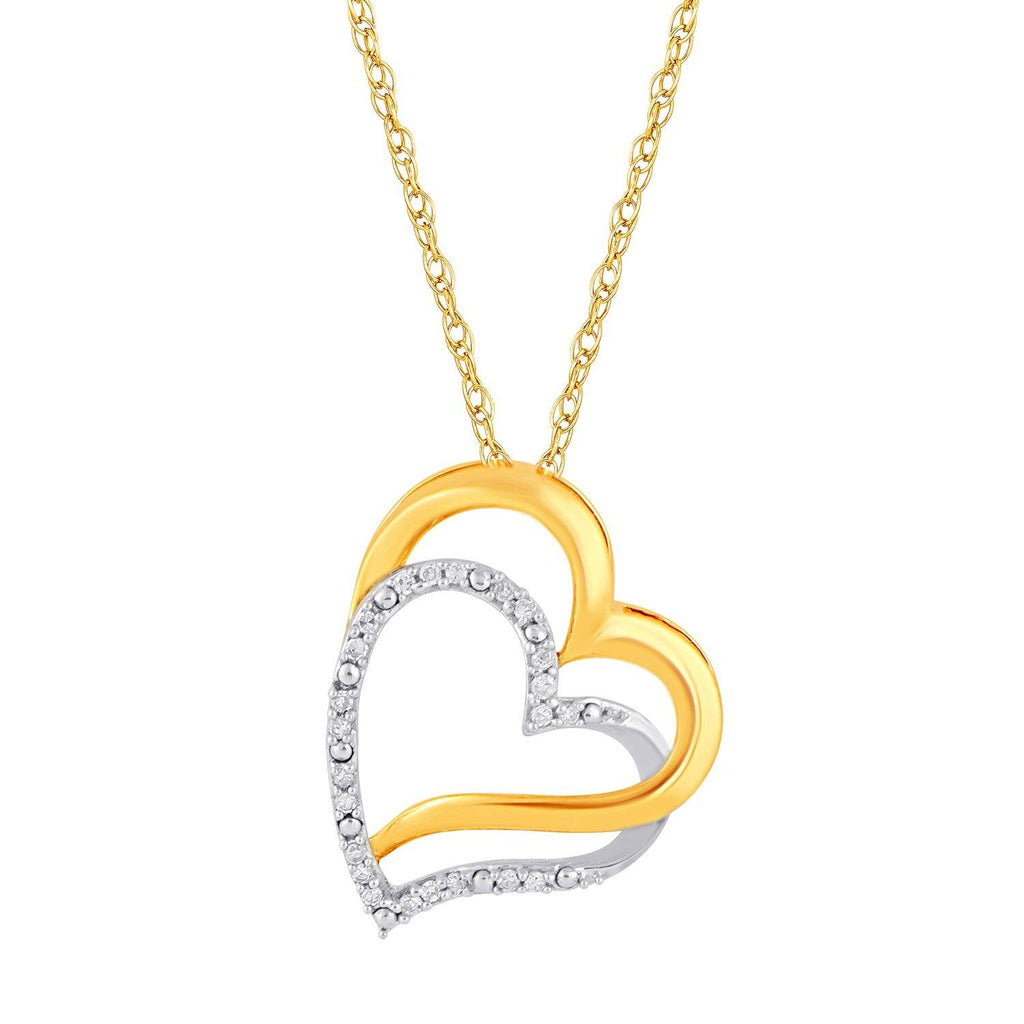 Diamond Set Double Heart Necklace in 9ct Yellow Gold – Bevilles Jewellers