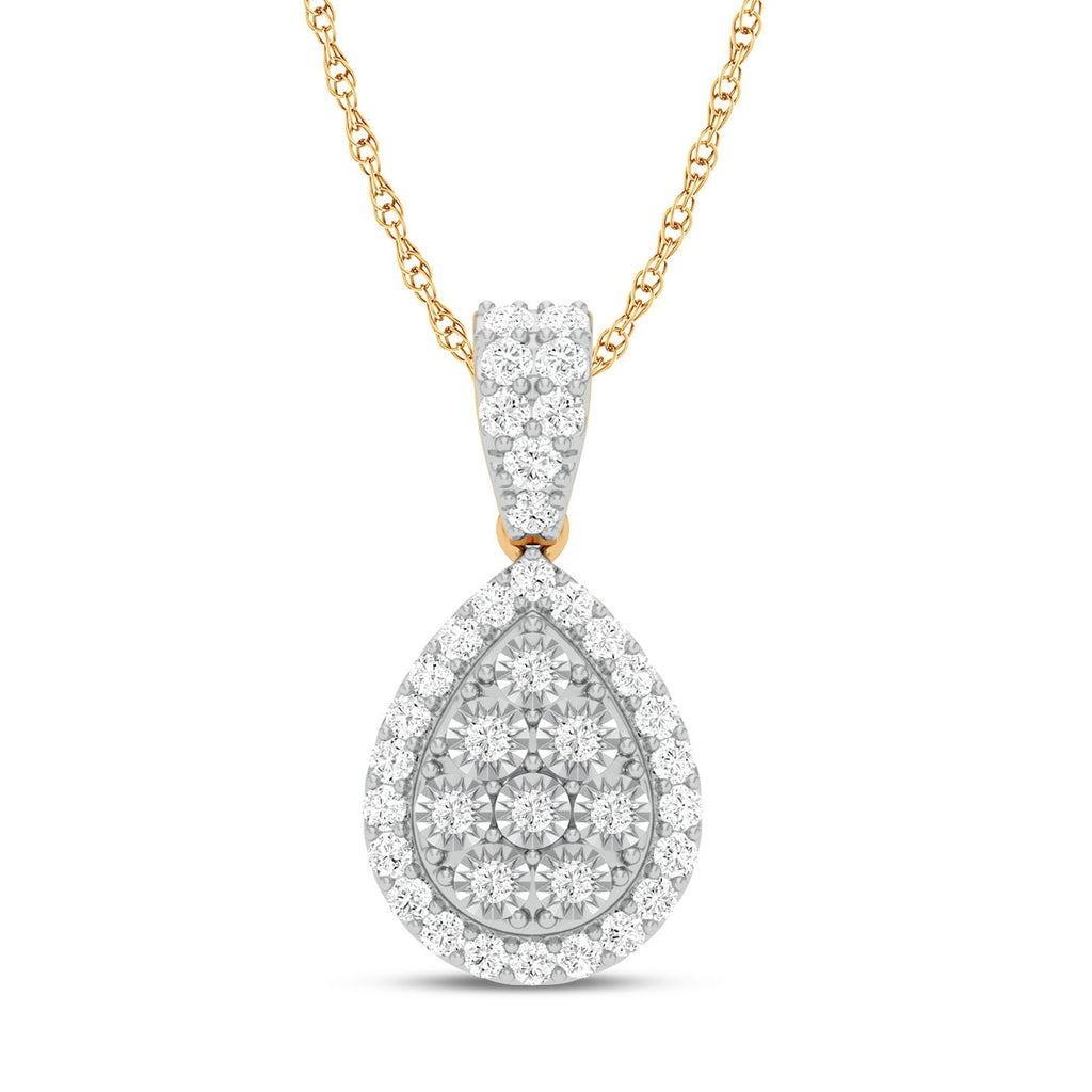 Pear Halo Necklace with 1/2ct of Diamonds in 9ct Yellow Gold – Bevilles ...