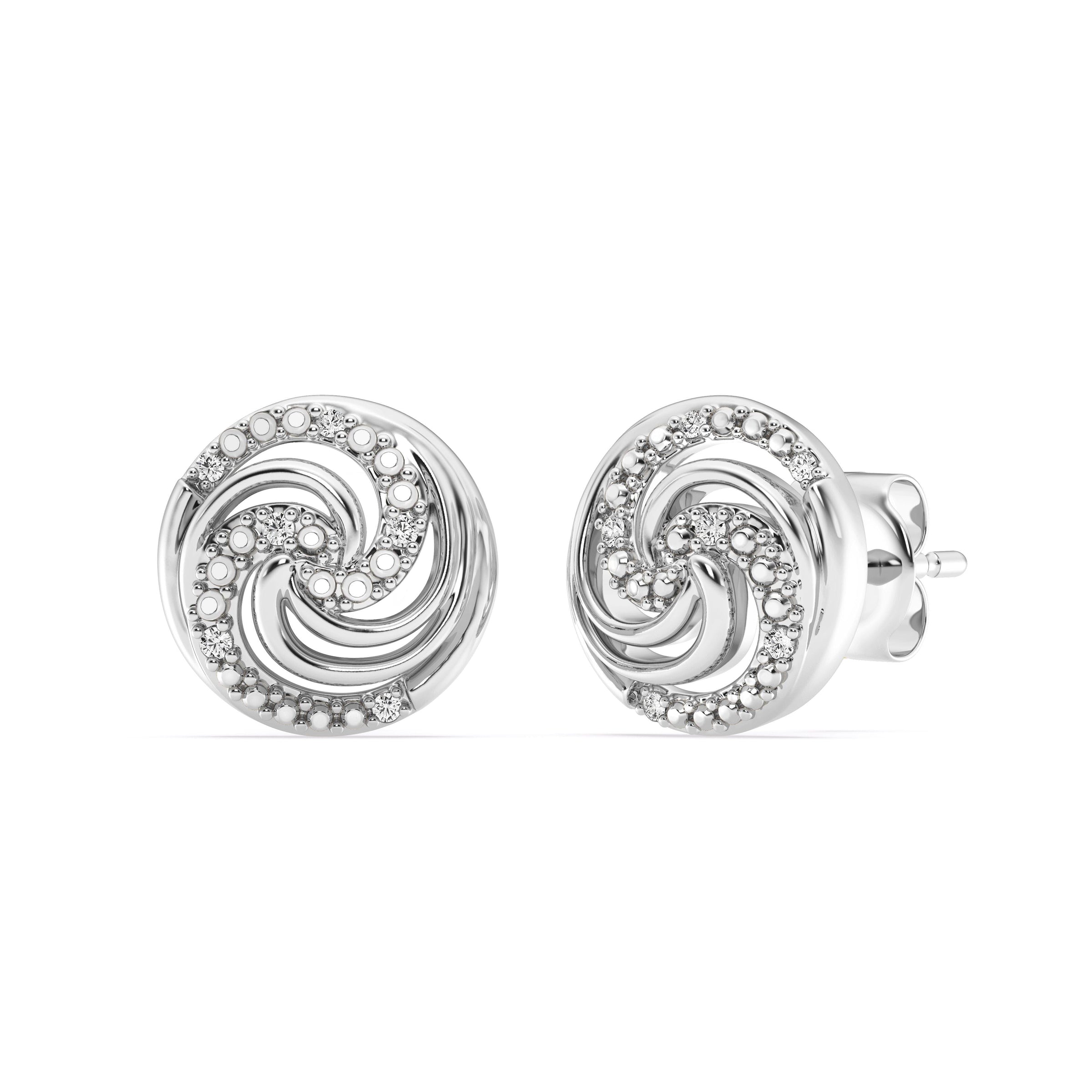 Diamond Set Swirl Stud Earrings in Sterling Silver – Bevilles Jewellers