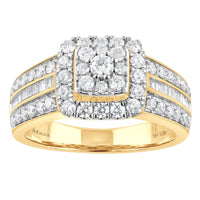 Meera Square Look Halo Ring with 0.85ct of Laboratory Grown Diamonds in 9ct Yellow Gold Rings Bevilles 