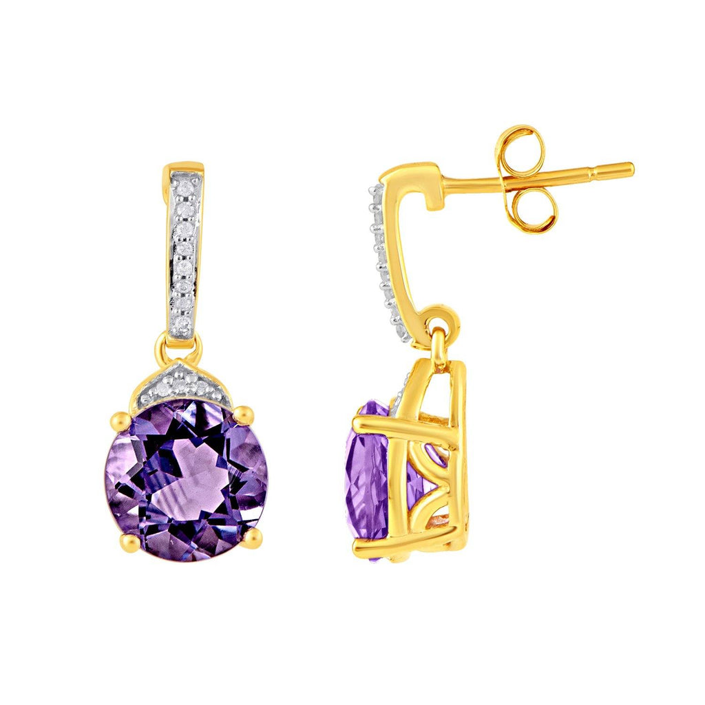 Diamond Set Stud Earrings with Amethyst in 9ct Yellow Gold – Bevilles ...