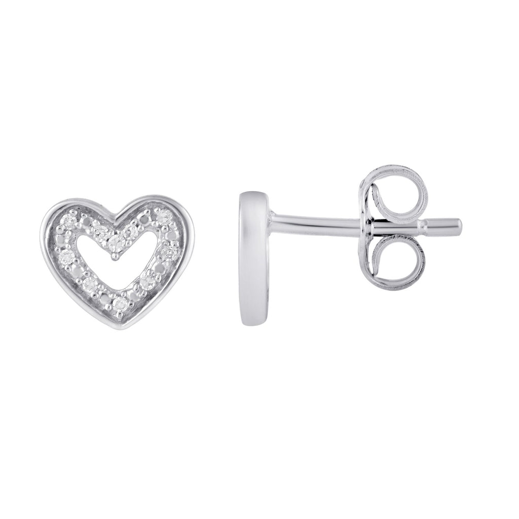 Mirage Diamond Set Open Heart Stud Earrings in Sterling Silver ...