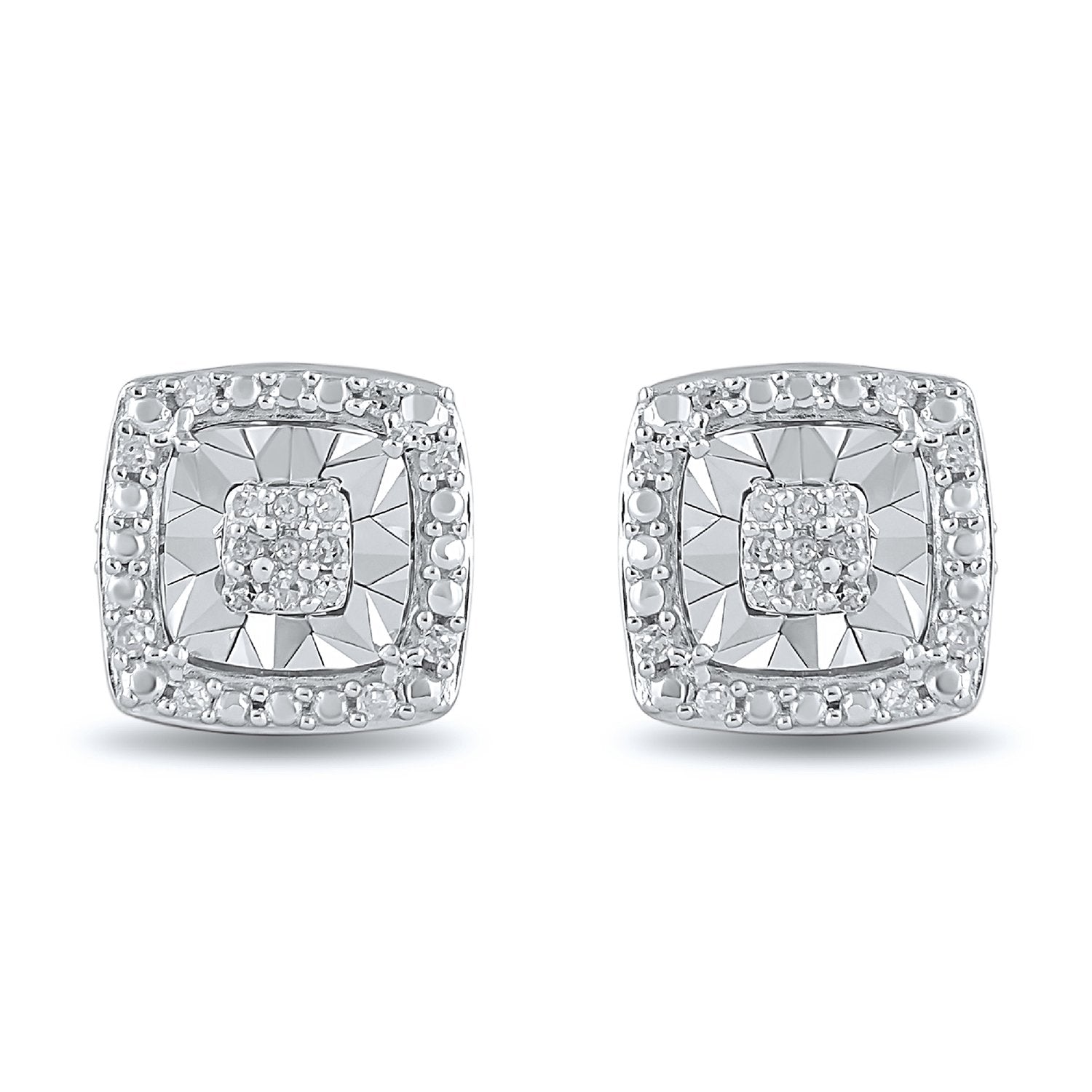 Silver Diamond Square Stud Earrings shops