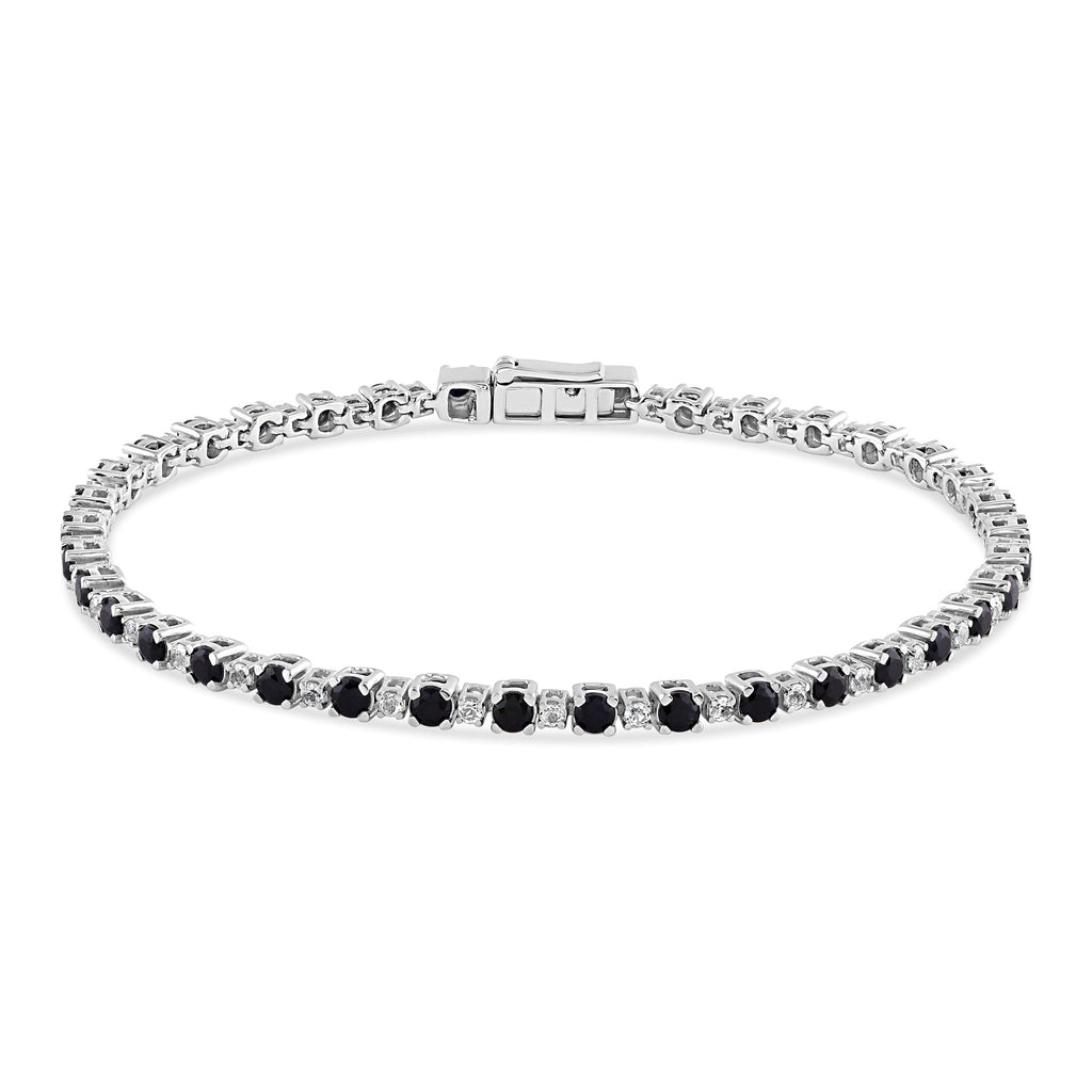 Diamond Set Black and White Created Sapphire Tennis Bracelet in 9ct Ye ...