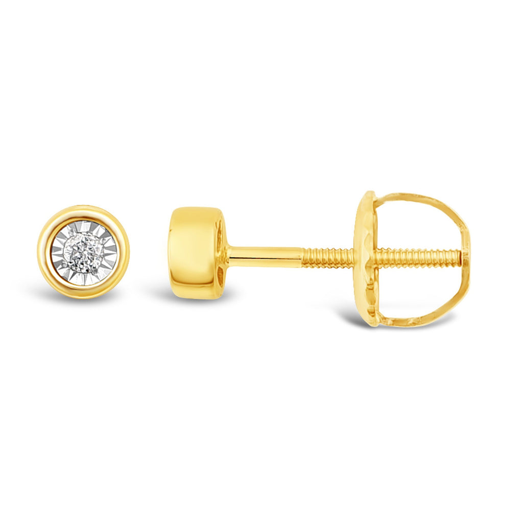 Children's Diamond Bezel 9ct Yellow Gold Earrings – Bevilles Jewellers