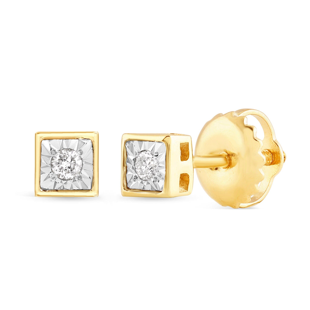 Children's Square Shape Stud Earrings with Diamonds in 9ct Yellow Gold ...