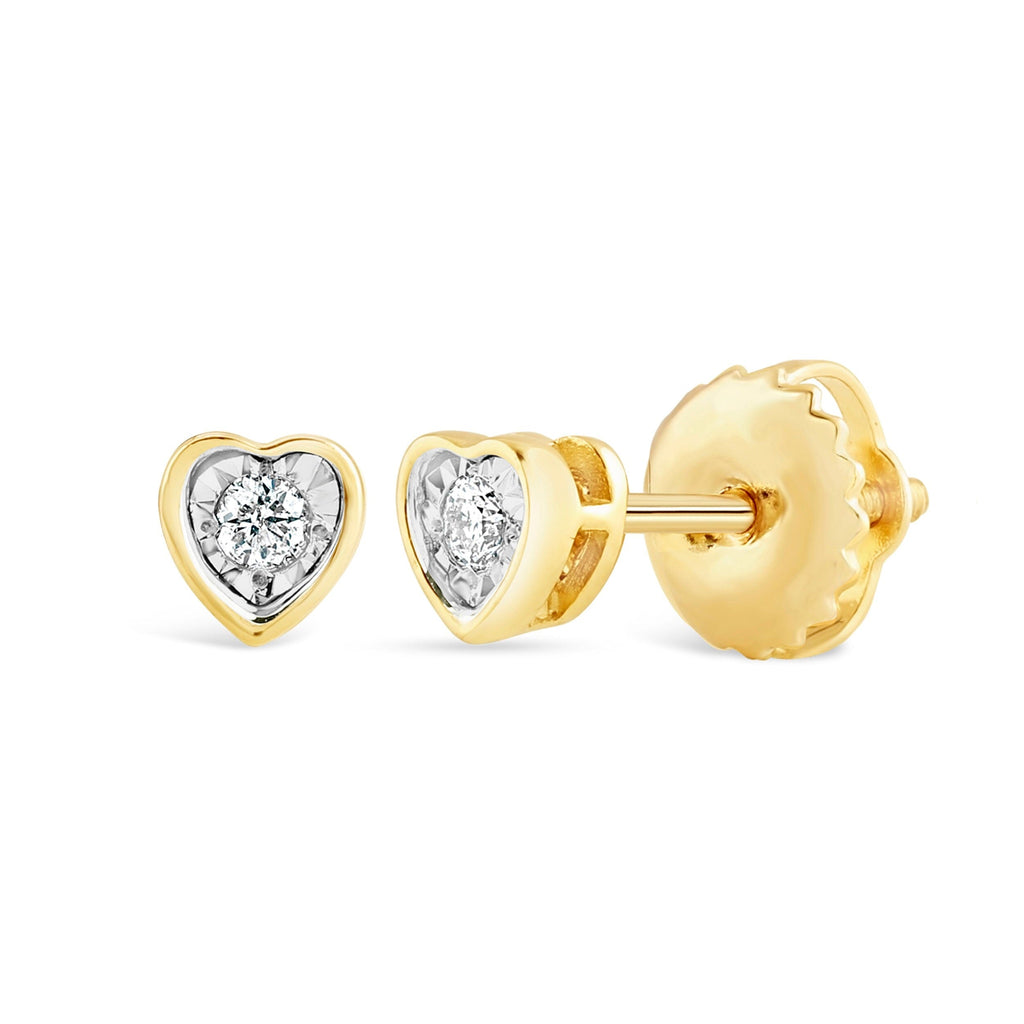 Children's Heart Shaped Stud Earrings with 0.03ct of Diamonds in 9ct Y ...