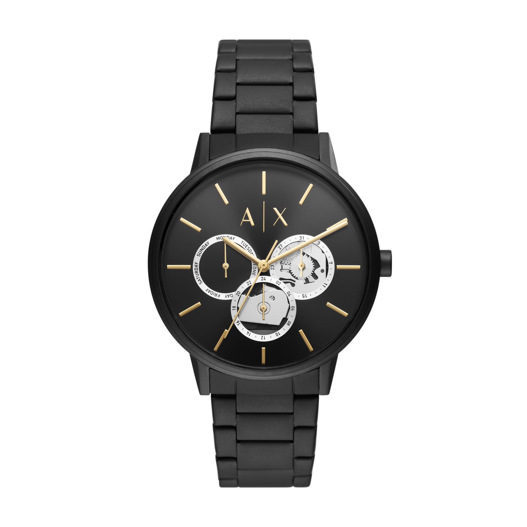 Armani exchange black watch with diamonds hotsell