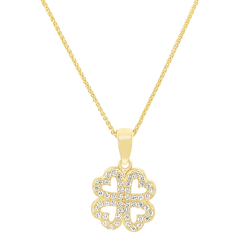 9ct Yellow Gold 4 Leaf Clover Necklace with Cubic Zirconia Necklaces Bevilles 