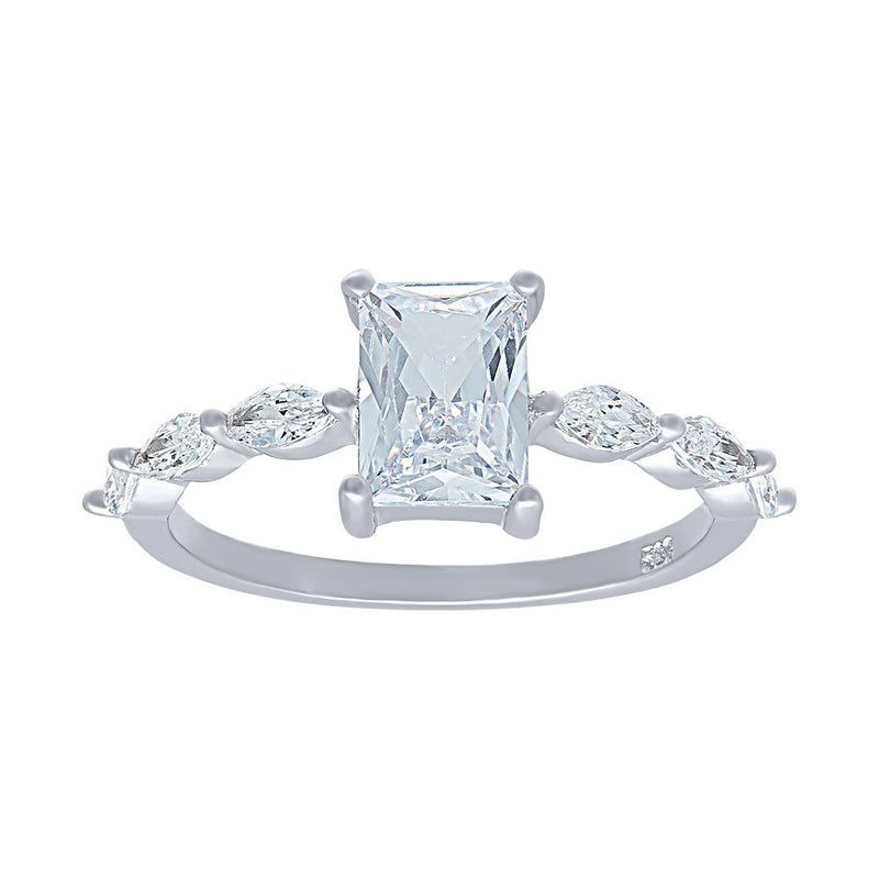 Marquise Side Ring with Cubic Zirconia in Sterling Silver Rings Bevilles 