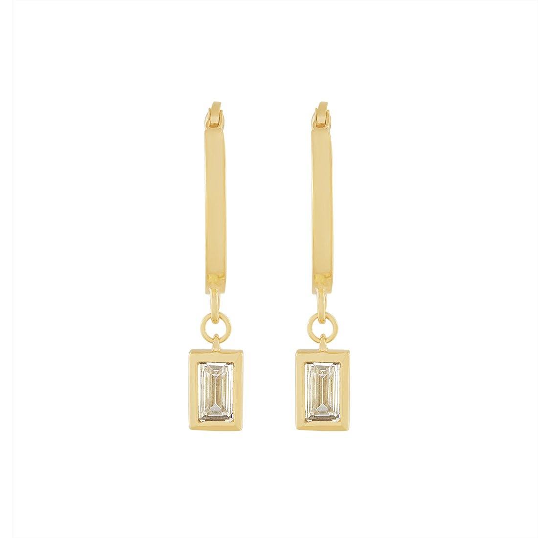 9ct Yellow Gold Silver Infused Hoop Earrings with Cubic Zirconia Drop Earrings Bevilles 