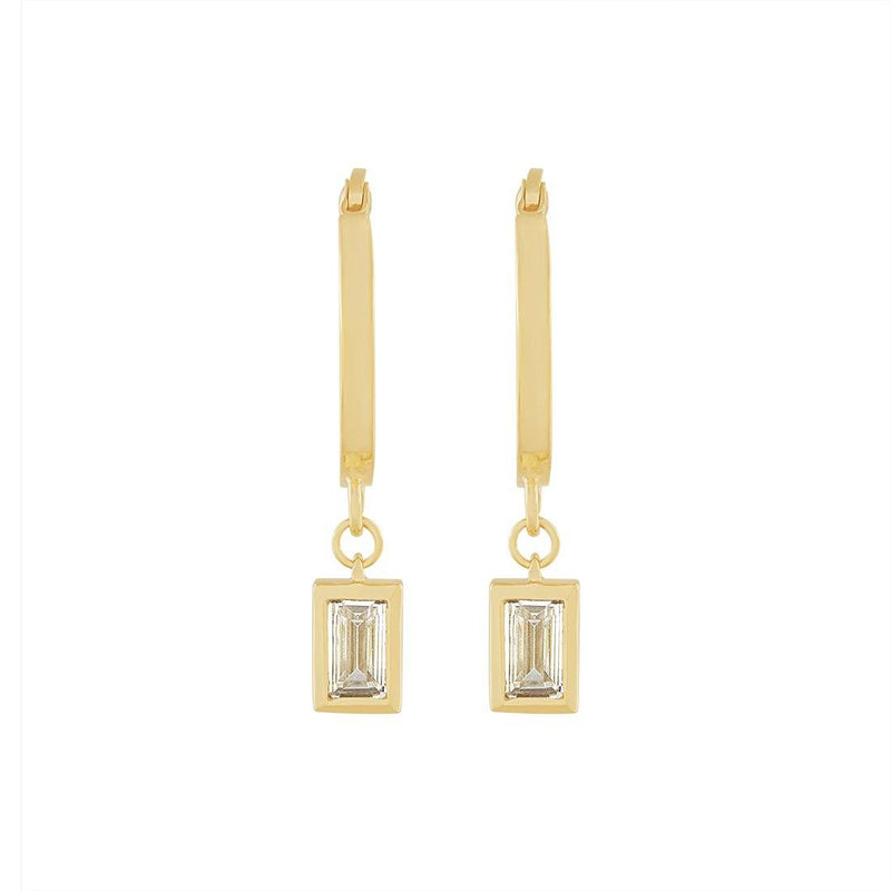 9ct Yellow Gold Silver Infused Hoop Earrings with Cubic Zirconia Drop Earrings Bevilles 