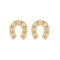 9ct Yellow Gold Silver Infused Horseshoe Stud Earrings with Cubic Zircona Earrings Bevilles 