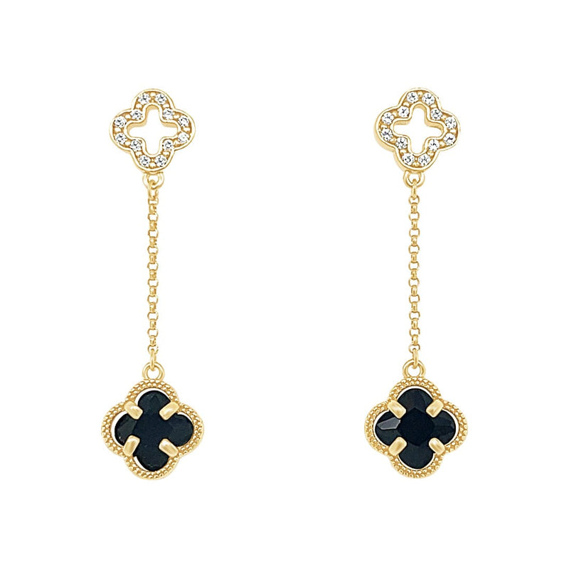 Black Clover Drop Earrings in 9ct Yellow Gold Silver Infused Earrings Bevilles 