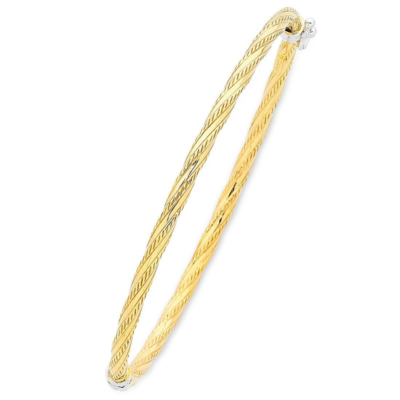 9ct Two Tone Gold Silver Infused Twist Hinged Bangle Bracelets Bevilles 