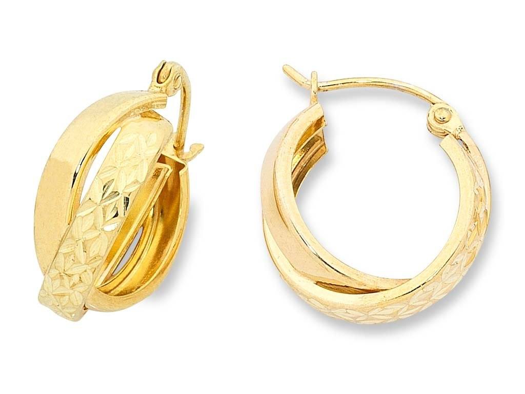 14K Yellow Gold Diamond hotsell Cut Hoop Earrings, 50mm x 4mm