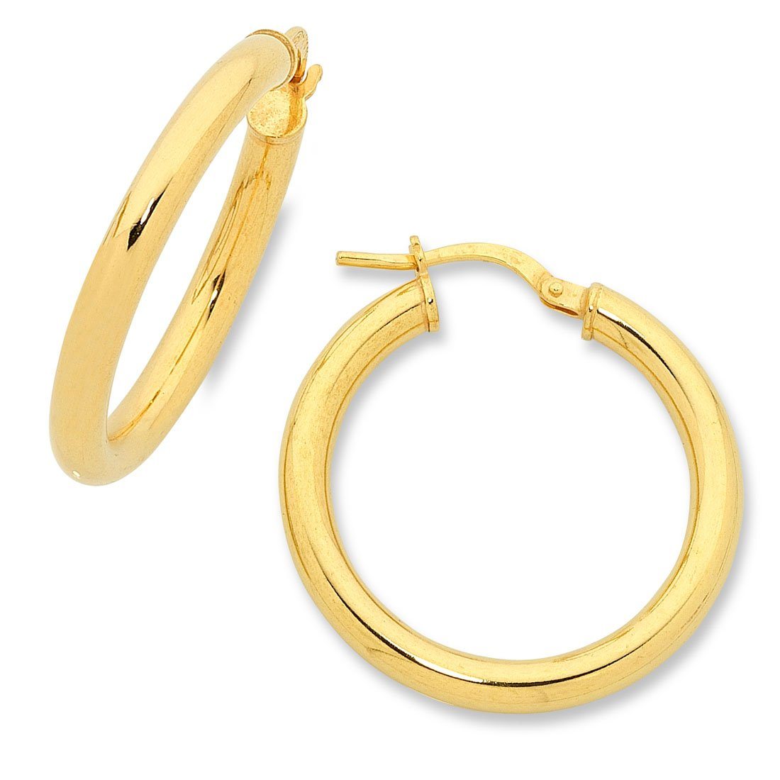 9ct Yellow Gold Silver Infused Hoop Earrings 20mm Earrings Bevilles 