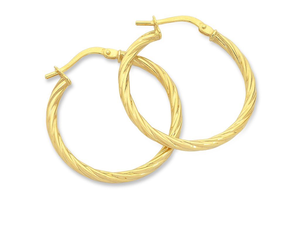 9ct Yellow Gold Silver Filled 30mm Twist Hoop Earrings | Bevilles ...
