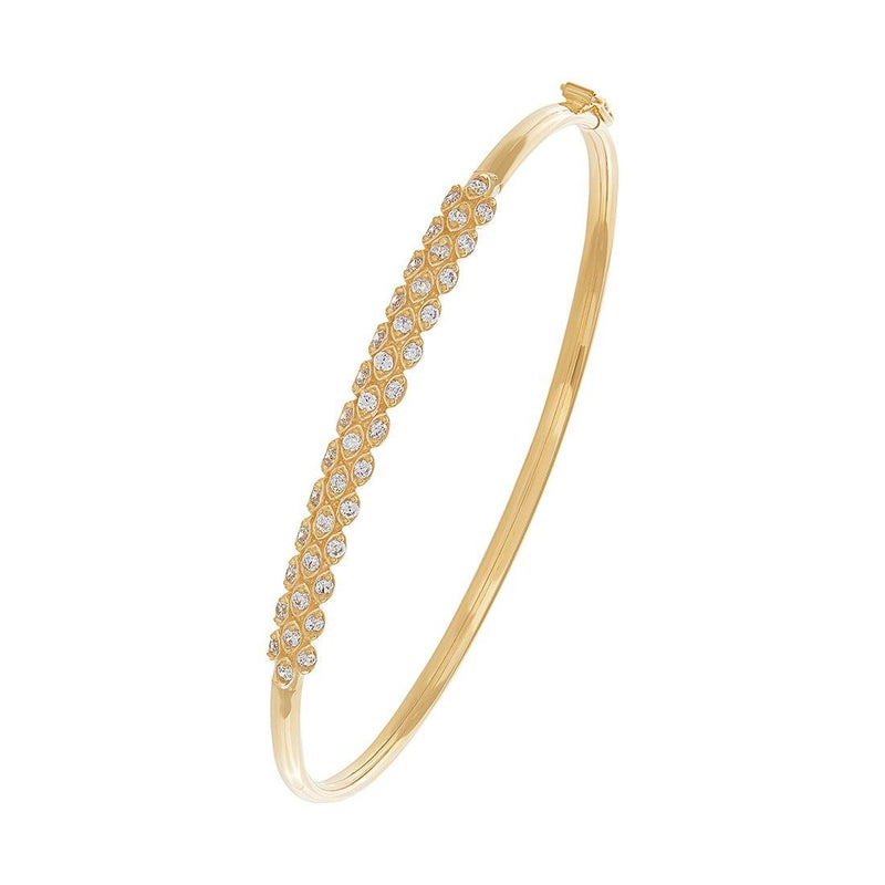 9ct Yellow Gold Silver Infused Triple Row Bangle with Cubic Zirconia Bangles Bevilles 