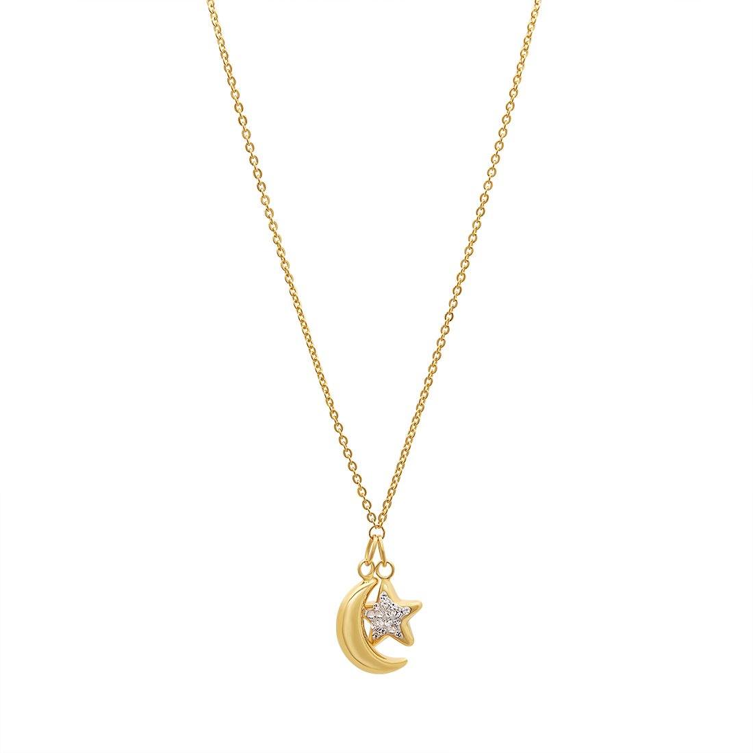 Moon & Star Crystal Necklace in 9ct Yellow Gold Silver Infused Necklaces Bevilles 