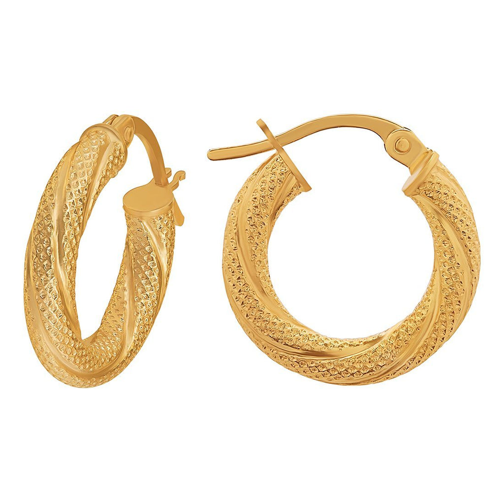 9ct Yellow Gold Patterned Twist Hoop Earrings 10mm – Bevilles Jewellers