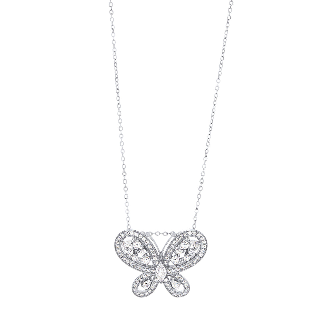 45cm Cubic Zirconia Butterfly Necklace In Sterling Silver – Bevilles ...