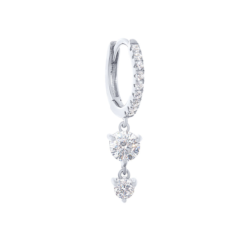 Sterling Silver Pave Hoop Drop Earrings with Cubic Zirconia Earrings Bevilles 