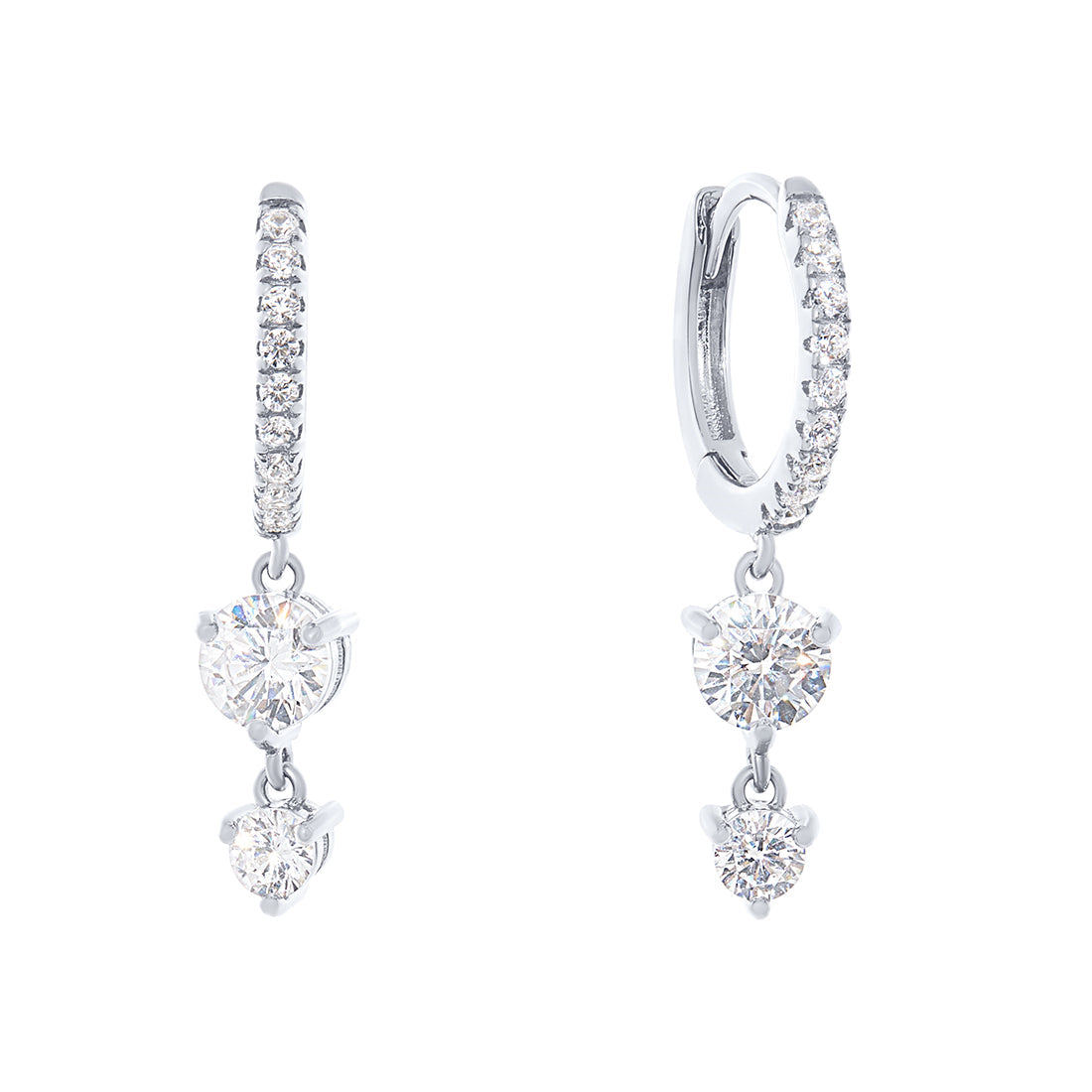 Sterling Silver Pave Hoop Drop Earrings with Cubic Zirconia Earrings Bevilles 