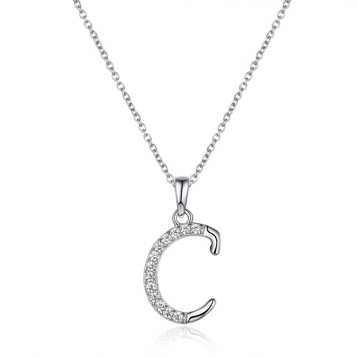 45cm Sterling Silver Cubic Zirconia Initial Necklace - Most Initials A